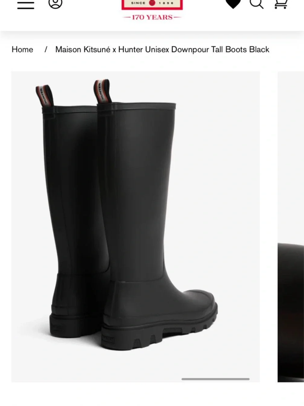 MAISON KITSUNÉ x Hunter Black Tall Rain Boots with Orange Trim